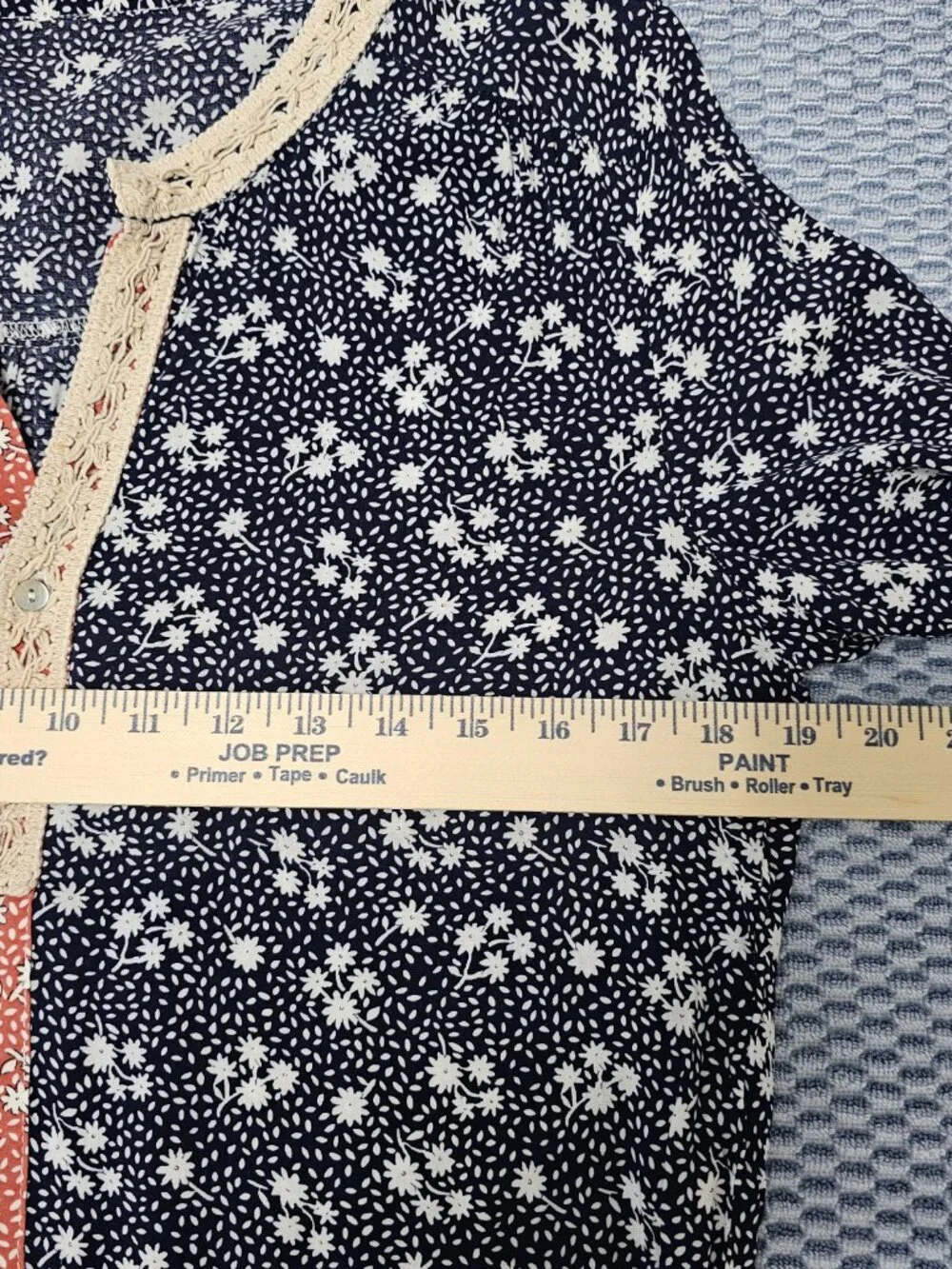 Ellison Boho Floral Lace Trim Romper Navy Blue & White Long Tassel Waist Size M - Picture 5 of 7